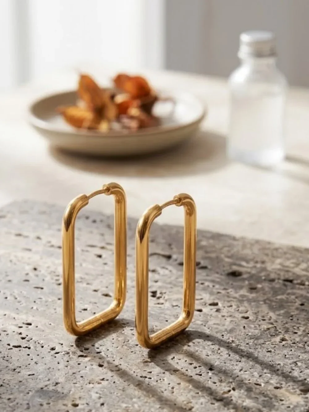 Rectangle Hoop Earrings 18K Gold Plated 316L SS Clean Girl Quiet Luxury 1.55